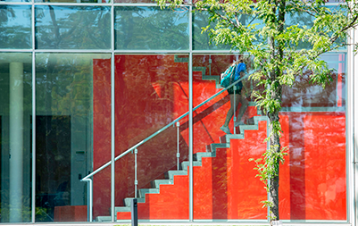 red stairs, campus